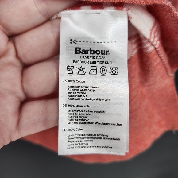 Barbour Womens Cotton Sweater Size‎ 12 Coral Ivory Striped Lightweight Classic - Picture 4 of 8